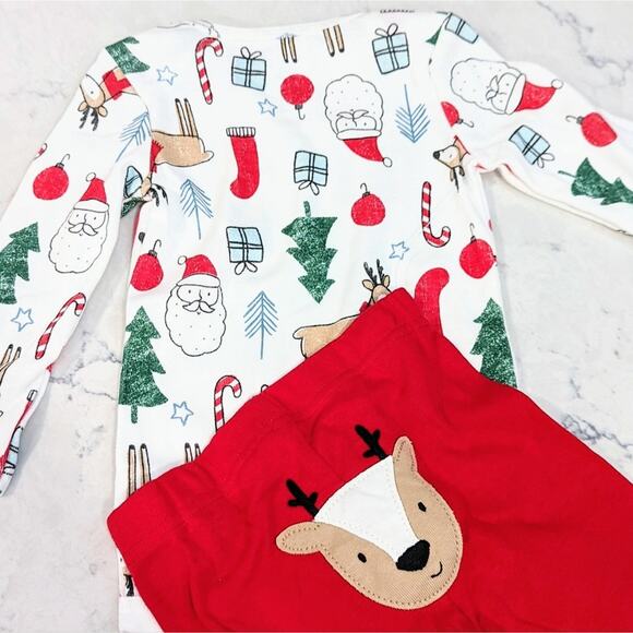 CARTER'S Christmas 2 Piece Set or Pajamas Reindeer Santa Trees Present 12 Mo - Picture 7 of 9